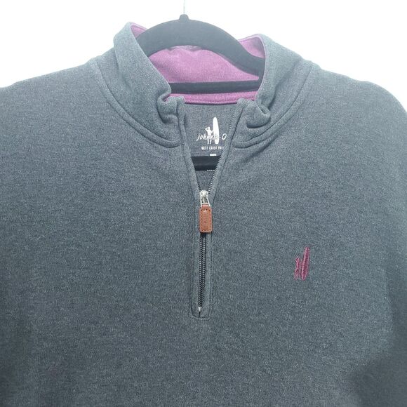 M Johnnie-O Sully Grey Pullover 1/4 Zip Sweater Purple Logo Accent Men's - Picture 7 of 7